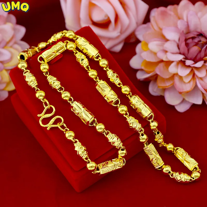 

Vietnam Gold Necklace Men's Gold-plated 999 Long-lasting Gold Shop with Hollow Column Hexagonal Bamboo Jewelry