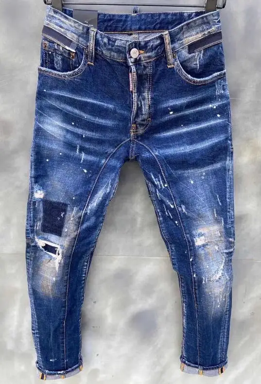 

Dsquared2 Women's/Men's Patch Splicing Hole Local Do Old Scratched Ripped Fashion Pencil Pants Jeans T121-1#