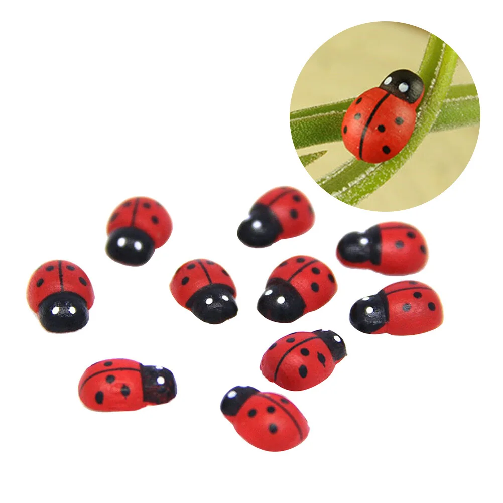 

100pcs Ladybugs Toys Ladybug Figurine Miniatures Resin Figures Garden Ornaments Decoration ( Red ）