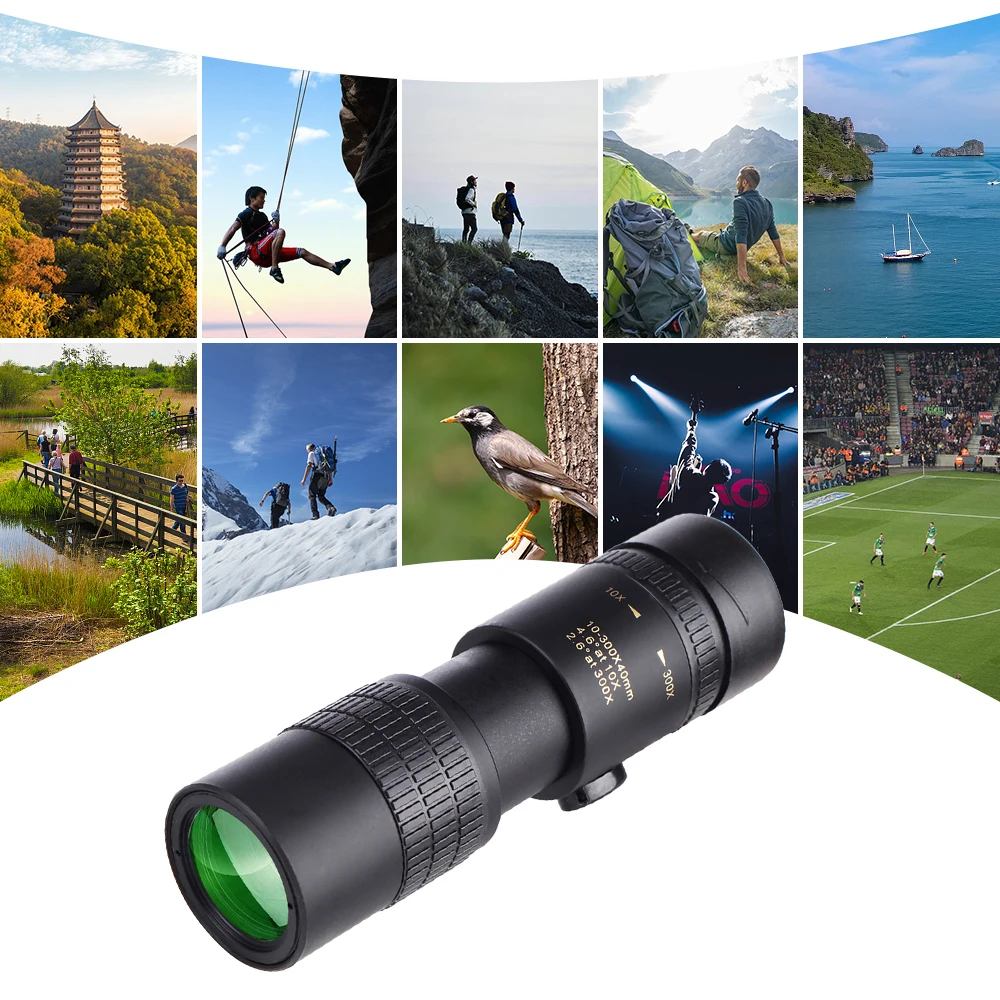

10-300X40mm BAK4 Prism Monocular Telescope Spotting Scope & Smartphone Holder and Tripod for Adults Bird Watching Camping Hiking