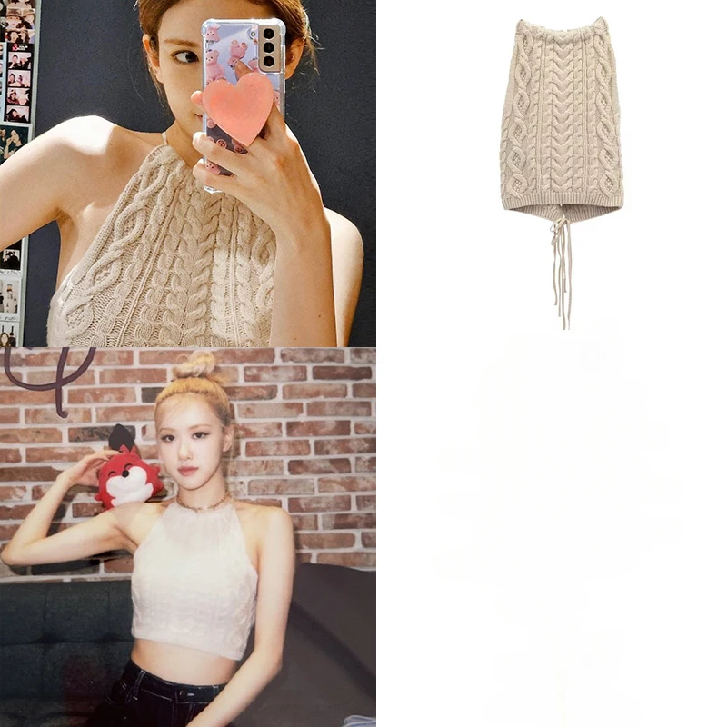 

Kpop Girl Group ROSE Y2k Jazz Dance Sexy Backless Halter Vest Crop Tops Concert Performance Suit Dance Wear Women Stage Costume
