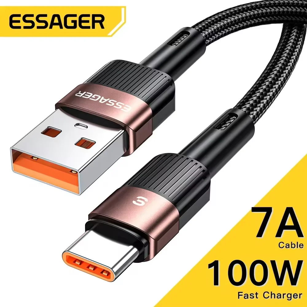 Кабель USB типу C Essager 7A для Realme Huawei P30 Pro 66W Шнур швидкого заряджання USB-C Шнур зарядного пристрою для передачі даних для Samsung Oneplus Poco F3