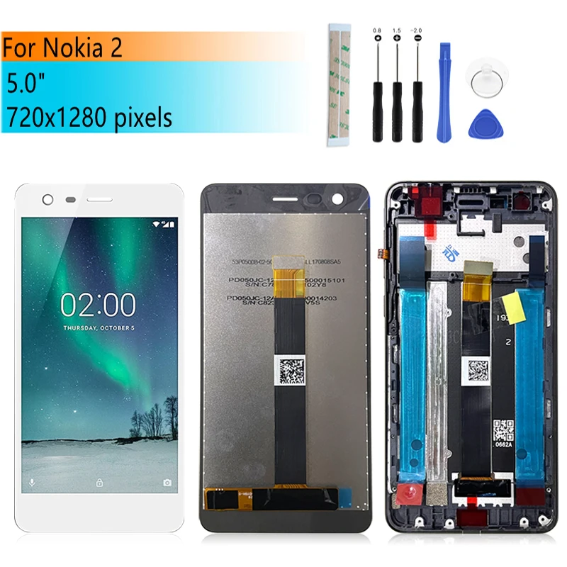 

ЖК-дисплей IPS для Nokia 2, дигитайзер сенсорного экрана в сборе с рамкой TA-1029 TA-1035 TA-1007, запасные части для экрана 5,0 дюйма