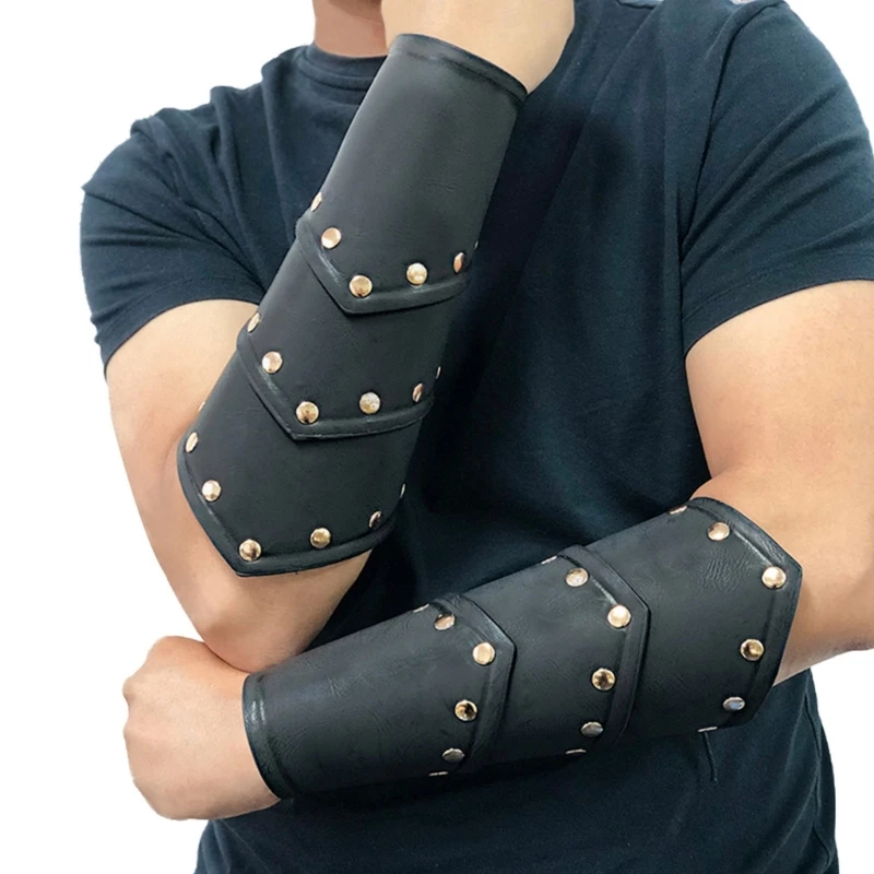 

Vintage PU Leather Viking Knight Arm Gauntlet Bracer Three-layer Rivet Viking Arm Bracer Medieval Embossed Arm Bracers Wristband