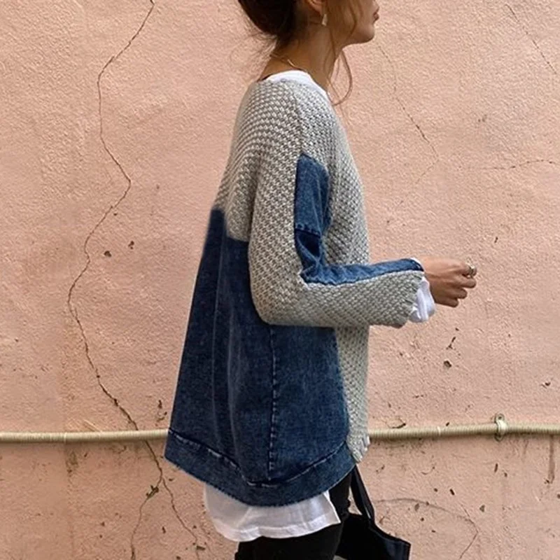 

Fashion Knitted Tops Chic Clothes Jumper Women Autumn Winter Long Sleeve Patchwork Pullover Harajuku Lady Casual Sweater Korean