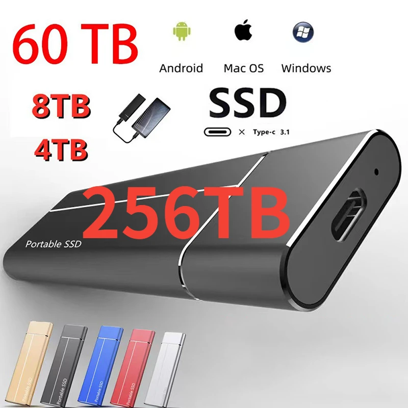 

Portable SSD 1TB 2TB 4TB USB 3.1 Type C High-speed External Hard Drive Mass Storage Mobile Hard Disks for Desktop Laptop Android