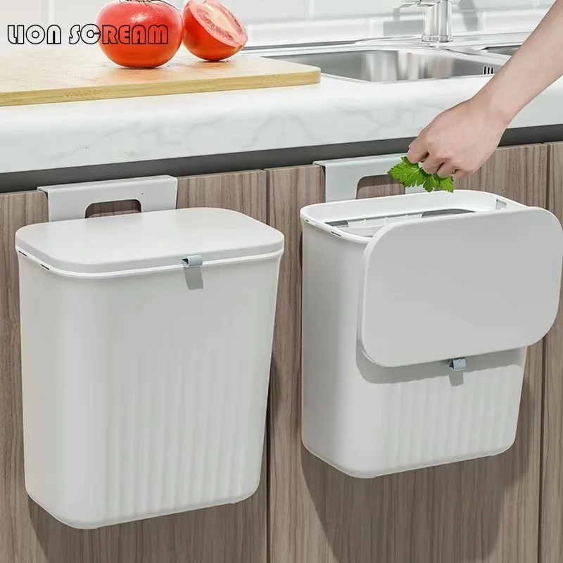Cabinet Door Bathroom Trash Can With Lid Garbage Bin Counter