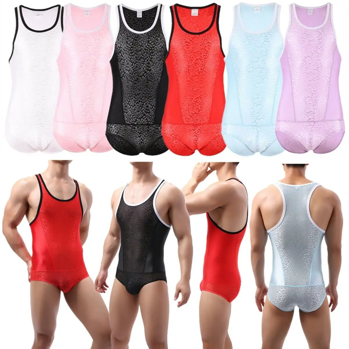 

Men's Athletic Supporters Lace Lingerie Bodysuits Active Base Layers Slim Fit Leotard Jumpsuit One Piece Gay Wrestling Singlets