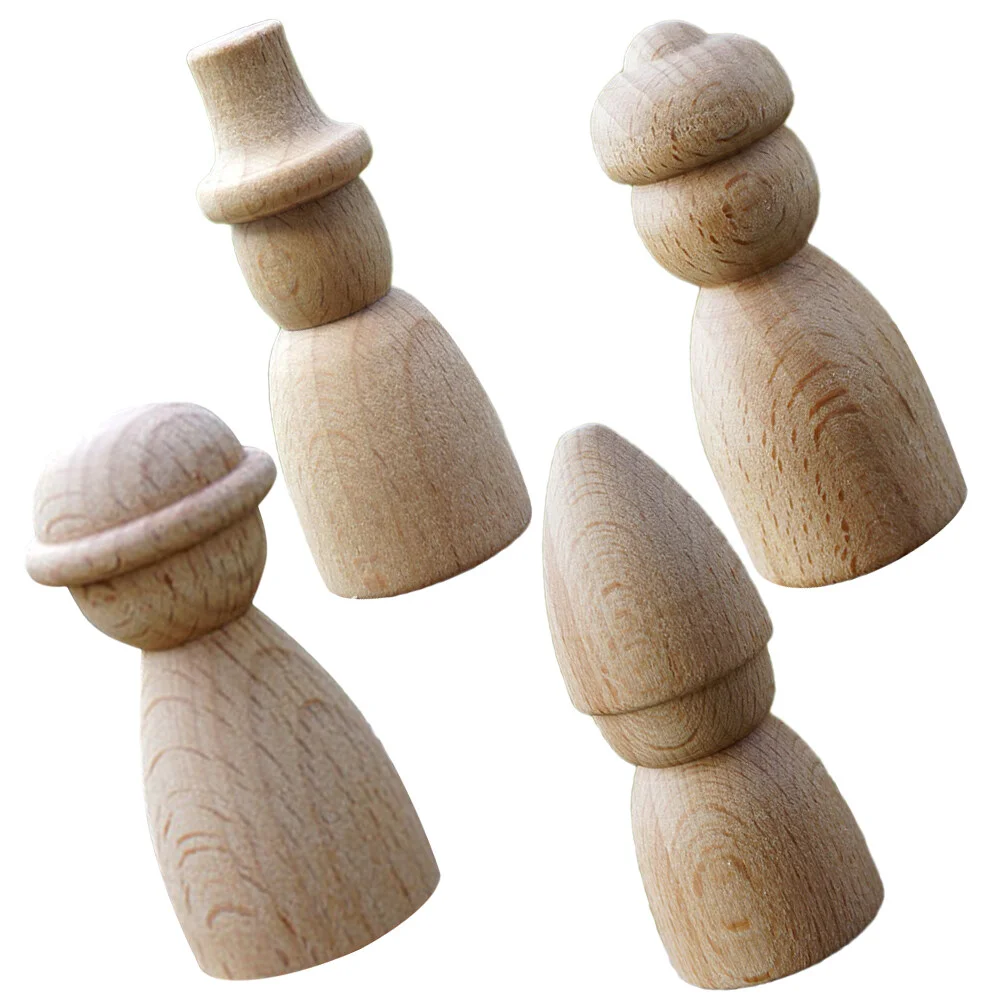 

4 Pcs Round Cap Kid Room Decor Micro Landscape Wooden DIY Craft Peg Dolls People Unfinished Child