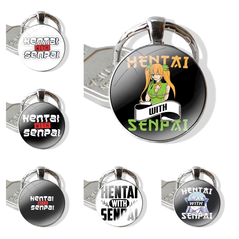 Хентай с девушкой Сенпай брелок ручной работы стеклянный кабошоном держатель