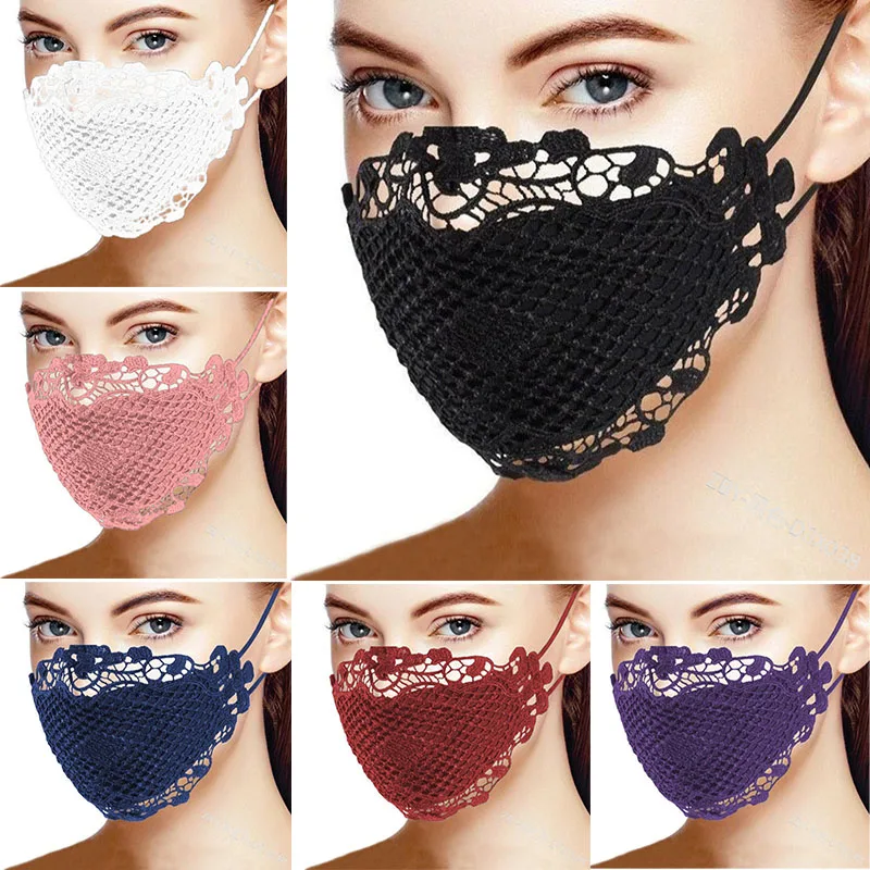 

Adults Women Delicate Lace Applique Mask Cycling Mouth Face Mask Reusable Breathable Protective Masks Cosplay Props Halloween