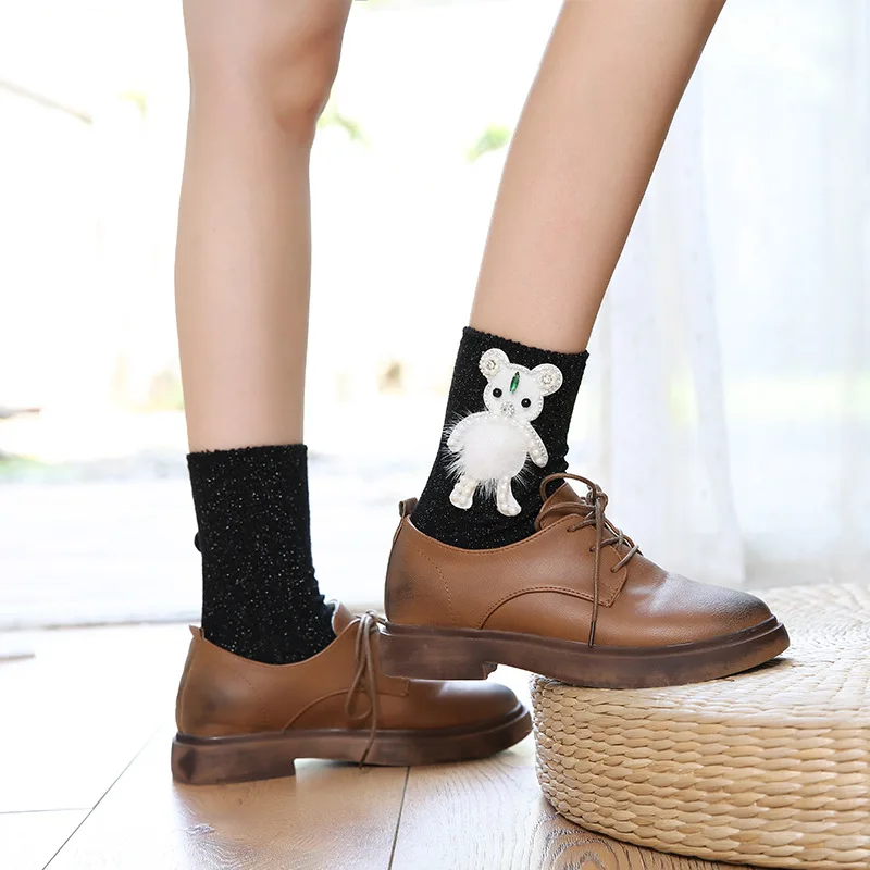 

Silver Wire Kawaii Loose New Year Gift Bead Lolita Sock Women Cute Harajuku Women's Socks Hosiery Underwear