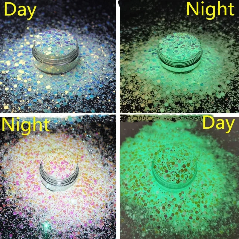 

5g/Bag 12Colors Luminous Nail Glitter Sequins Mix Hexagon Fluorescent Flake Glow In The Dark DIY Nails Art Decorati For Manicure