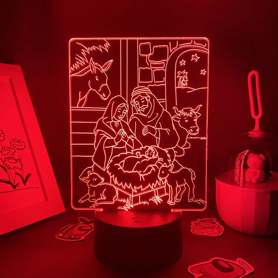 

Merry Christmas Jesus Birth 3D Led Night lights Creative Gift for friends Kid Child Cute Bedroom Decor Nativity Scene Lava Lamps
