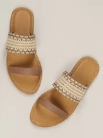 woven straw double band open toe slide sandals