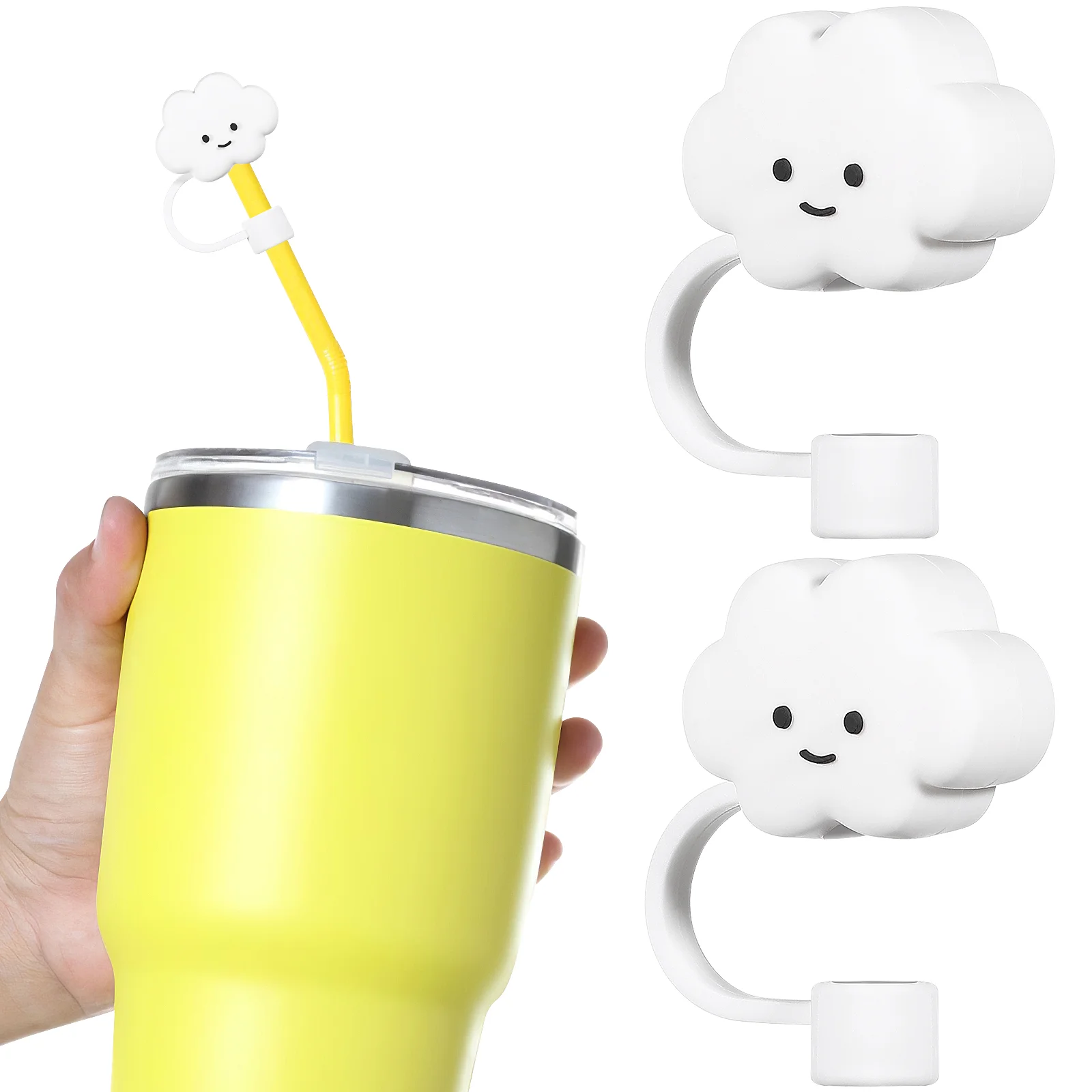 

2 Pcs Silicone Straw Caps Cartoon Tip Plugs Decor Drinking Straws Topper Cover Glass Cloud Dust