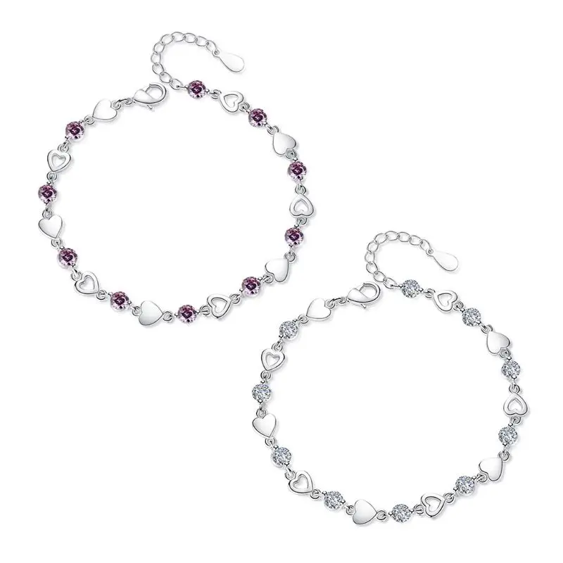 

Delicate Silver Chain Silver Heart Design Bracelets for Women Adjustable Shinning Chain Couple Jewelry Festival Dropshipping