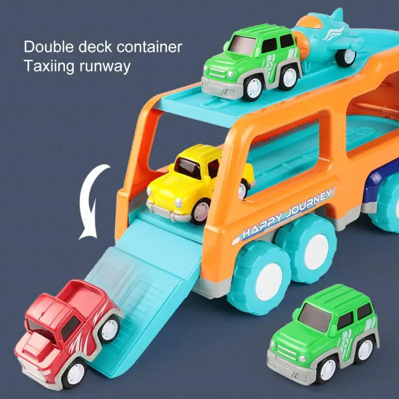 

Parent-child Communication Kids Inertia Cars Plastic Boy Toy Car For 4-10 Years Old Multicolour 4-in-1 Carrier Car Birthday Gift
