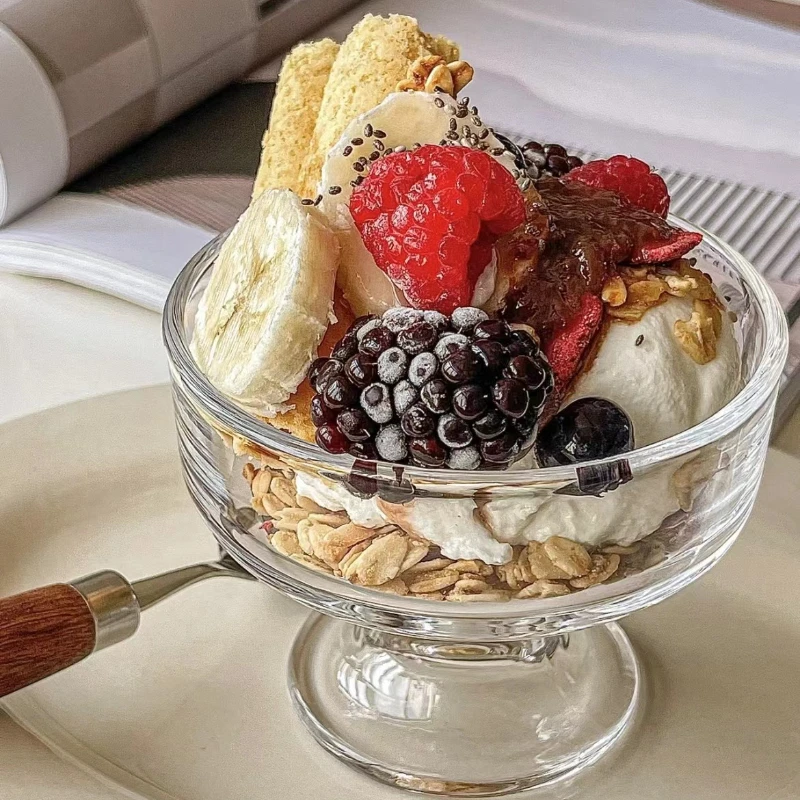 

Simple Glass High Foot Ice Cream Bowl Cup Korean Style Fruit Snack Yogurt Bowl Dessert Breakfast Cup Pudding Bowl