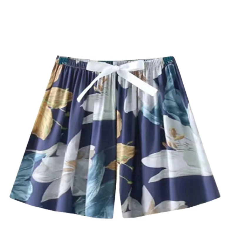 Summer Women Casual High Waist Shorts Pants Womens Bohemian Beach Lightweight Printed Drawstrings Elastic Waist Lounge Bottoms