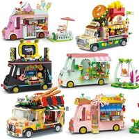 city vehicle ice cream truck picnic car wagon street view food building block camping car drink store construction toy for girls