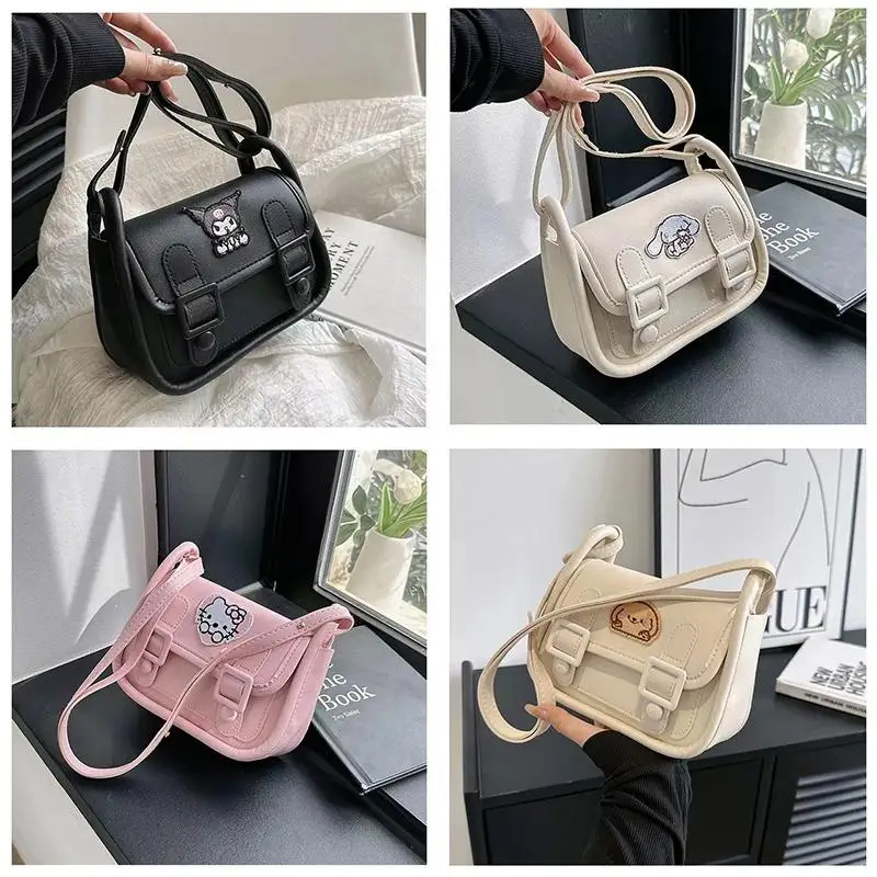 

New Kuromi Hello Kitty Cinnamoroll Kawaii Anime Cartoon Messenger Shoulder Small Square Bag Pu Embroidery Printing Girl Gift