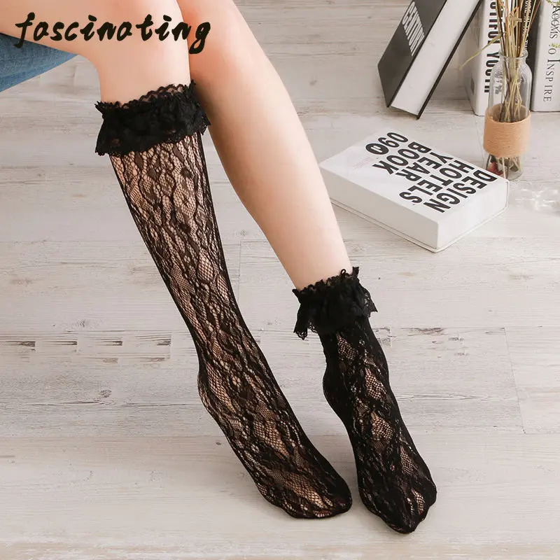 

spring sexy Lolita Socks Japanese Lolita Stockings Lace Bunching Socks Women's Korean-Style Mid-Calf Cute Ruffle Sexy Socks