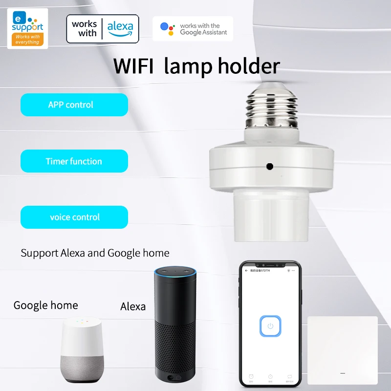 

EWeLink WiFi Smart Light Bulb Adapter Lamp Holder Base E27 E26 90-250V Wireless Voice Control With Alexa Google Home