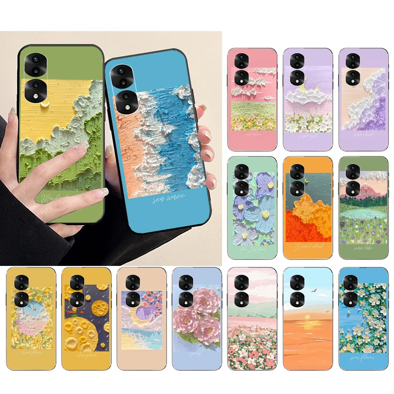 

Phone Case for Huawei Honor X9 X8 X7 X6 70 50 60 Pro 10X 20 Lite 8A 8S 8X 9X 9A 9S 10i Drawing Flower Cloud Moon Capa Funda