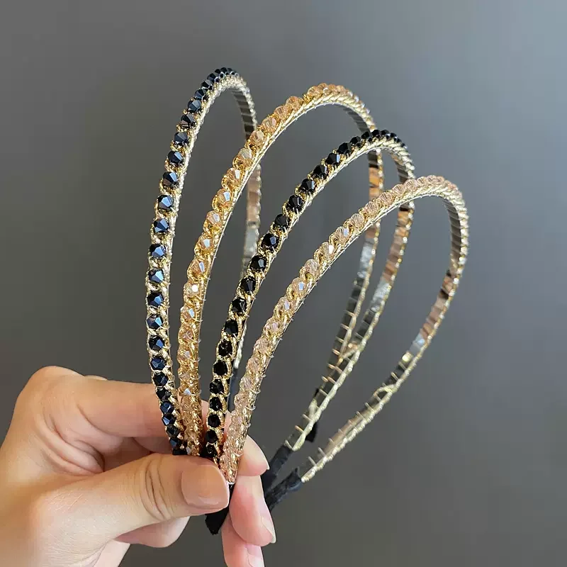 

Korean Crystal Chain Bezel Headwear Women Headband Girls Vintage Hair Bands Hairband Hoop for Wedding Party Hair Accessories