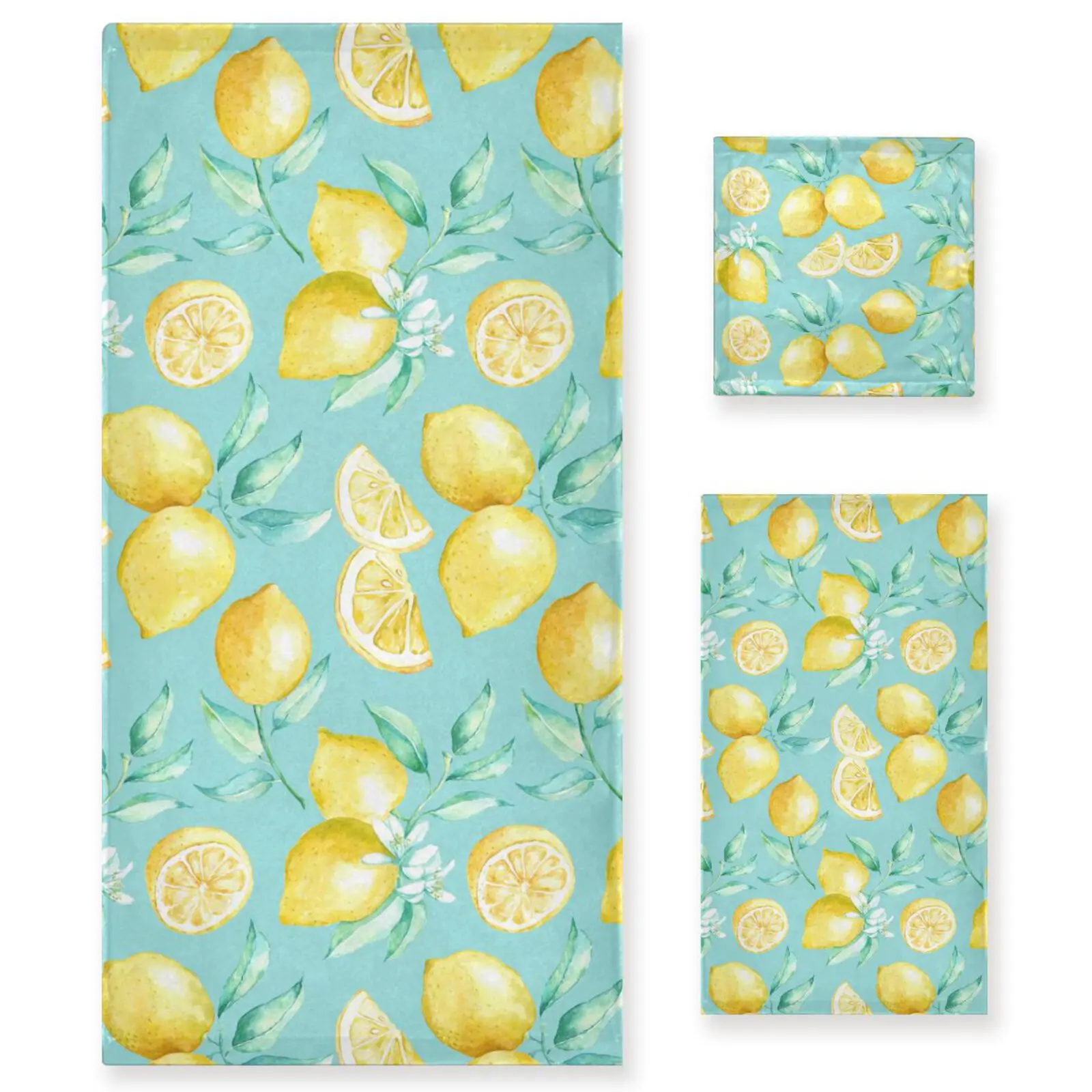 

Yellow Lemon Print Towel Set Of 3 Soft Highly Absorbent 1 Bath Towel 1 Hand Towel 1 Washcloth For Hotel Kitchen Beach Gym Spa
