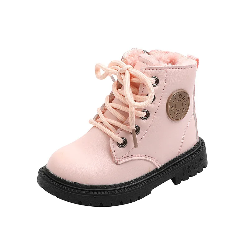 Girls Short Boots New Autumn Winter Cotton-padded Boots Little Boys Girls Fashion Ankle Boot Pink Yellow Black Booties images - 6