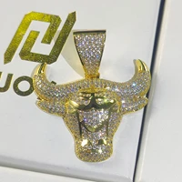 hip hop jewelry iced out bling cz diamond vampire mask bull pendant 18k gold and silver plated with tennis chain for men