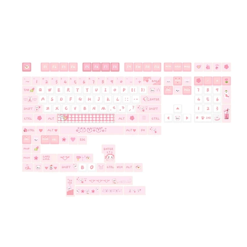 

Thick pbt Keycaps 146 Keys Pink Bear Theme MAD Keycap Set For Mechanical Keyboard for 61/87/104 Switches