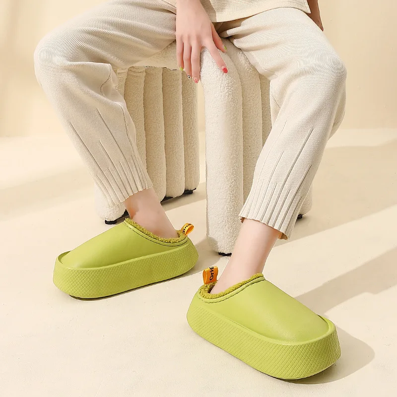 

Thick Platform Slippers Women Men Cotton Shoes Couple Winter Warm Waterproof Flat Flip Flops Women Indoor Outdoor Casual Sandals