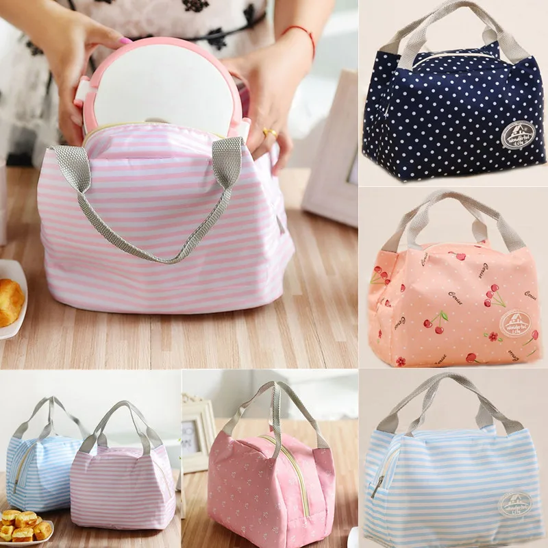 

Fashion Lunch Box Bag Simple Striped Dot Portable Thermal Insulated Cold Keep Food Safe Stripe Warm Lunch Bags For Girls Women
