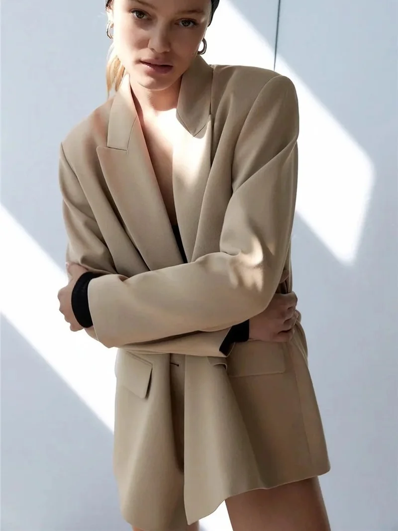 3 Colors Simple Casual Blazer 2021 Women Solid Colors Double Breasted Commute Office Blazer New Autumn Winter All-Match Coats