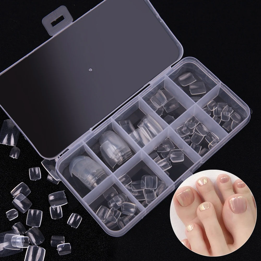 100Pcs Professional False Toe Nails Full Cover Gel Tips Fake Toenail Press On Foot Nail Capsule Artificial Acrylic Manicure Tool