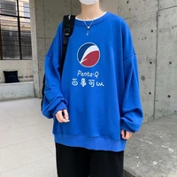 pepsi fashion new trend loose top simple and comfortable cotton casual all match couple long sleeved t shirt plus size