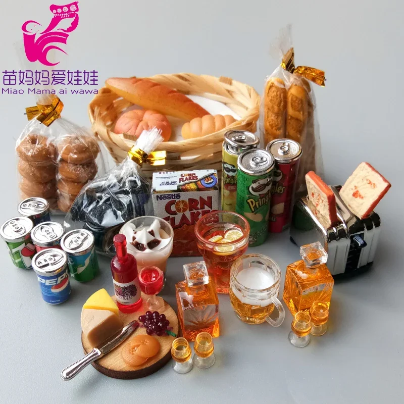 

1/6 bjd doll house accessories Mininature Simulation mini food cookies bear cola cake wine egg bread for barbie doll