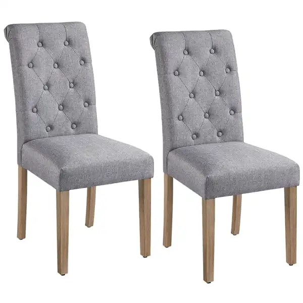 

Tufted Upholstered High Back Parson Dining Chair, Set of 2, Gray
