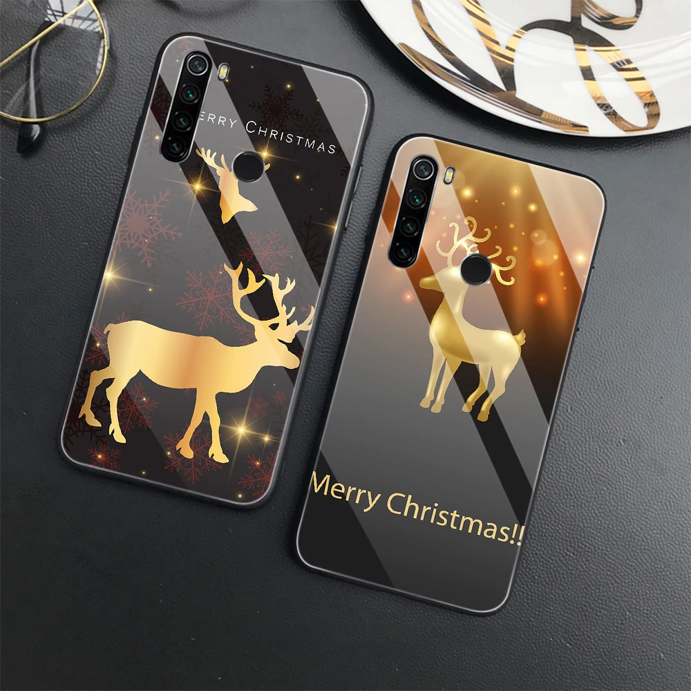 

Christmas Elk Case for Redmi Note 8 7 7A 10 11 8 9 10T Pro Cover for Redmi Poco F2 Pro F3 8A 9A 9C 9T Tempered Glass Fundas