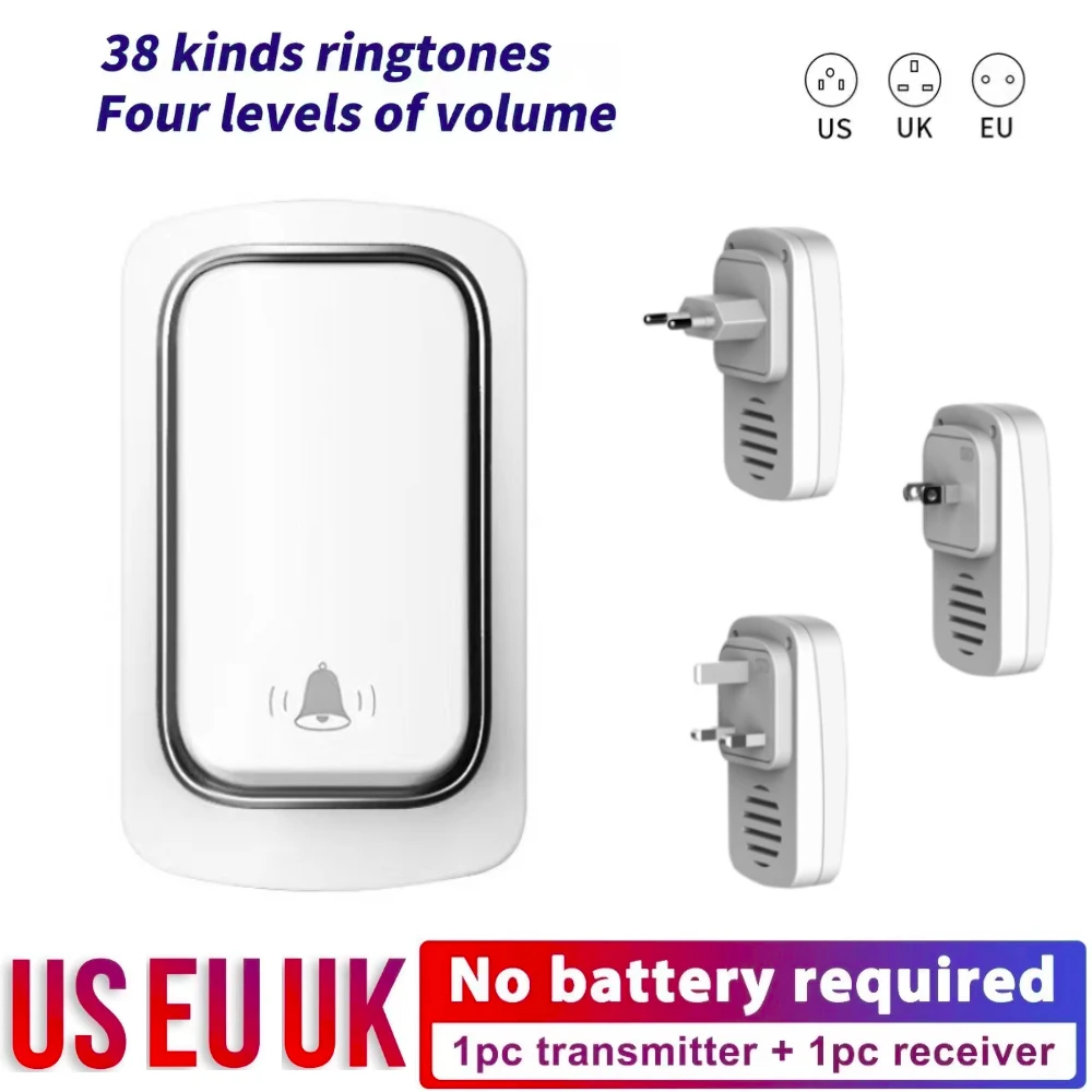

EU/US Wireless Doorbell Self-powered IP68 Waterproof 38 kinds of music Door Bell Home Welcome Doorbell Chimes Door Bell Pager