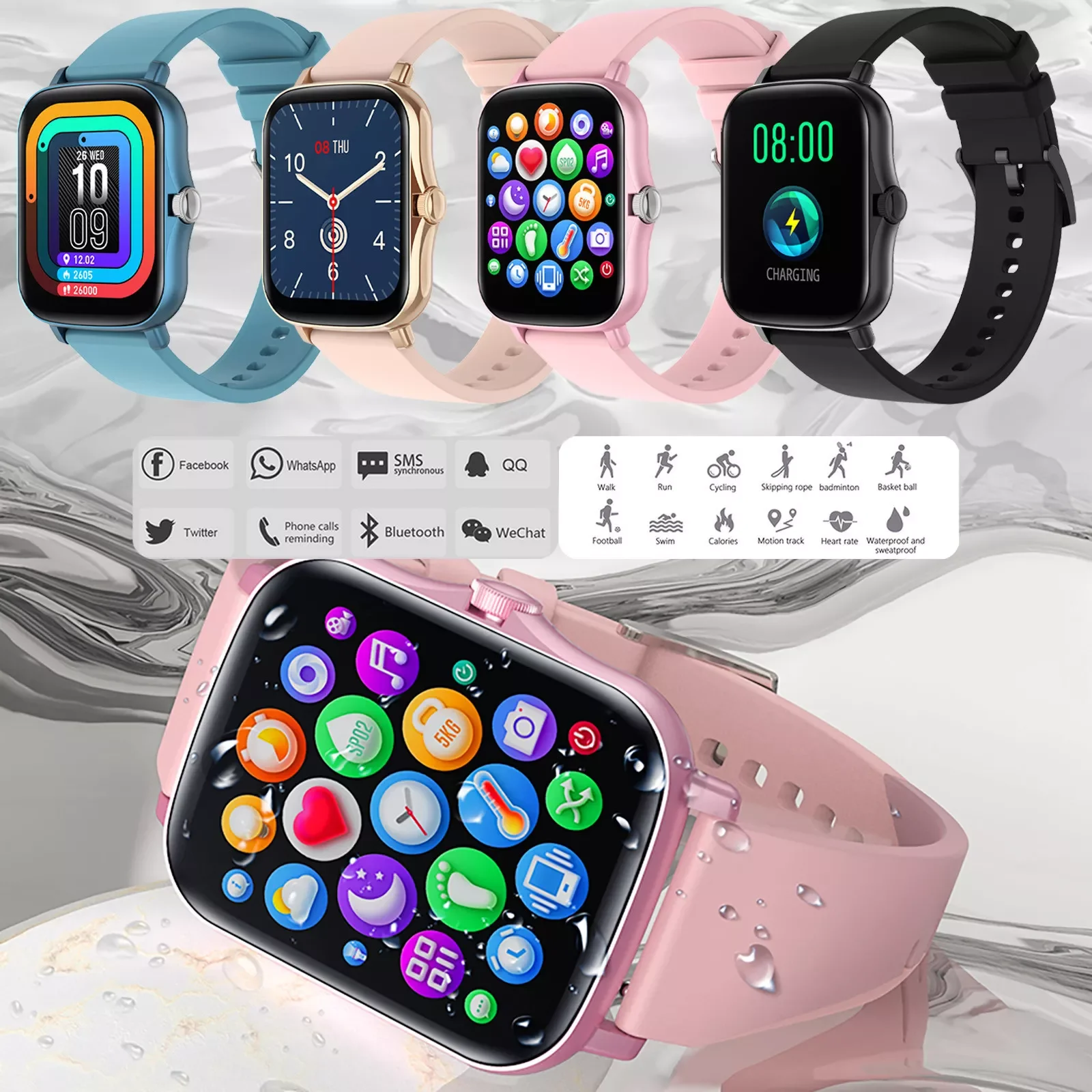 

P8 Plus 1.69 inch 2021 Smart Watch Men Y20 Full Touch Fitness Tracker IP67 waterproof Women GTS 2 Smartwatch