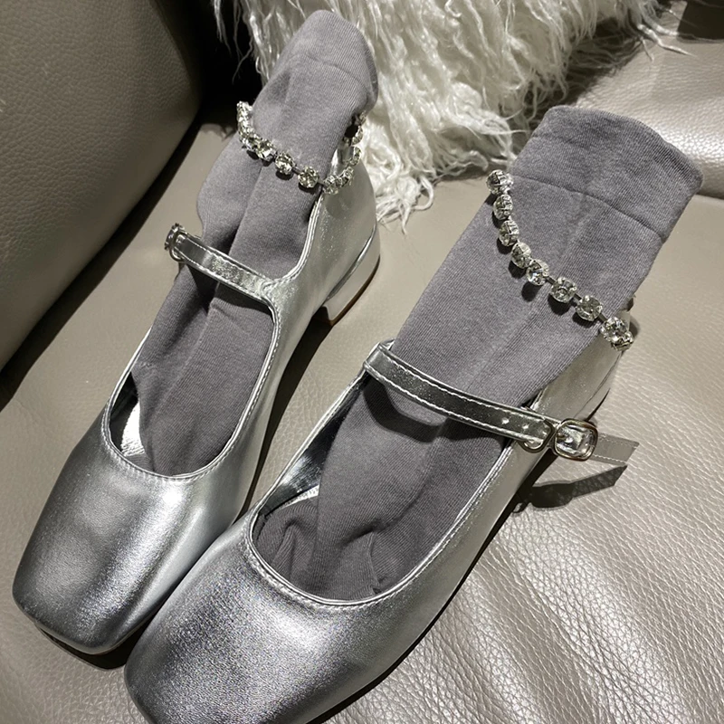 Новые весенние носки с цепочкой и украшением из стразов 2024 женские однотонные