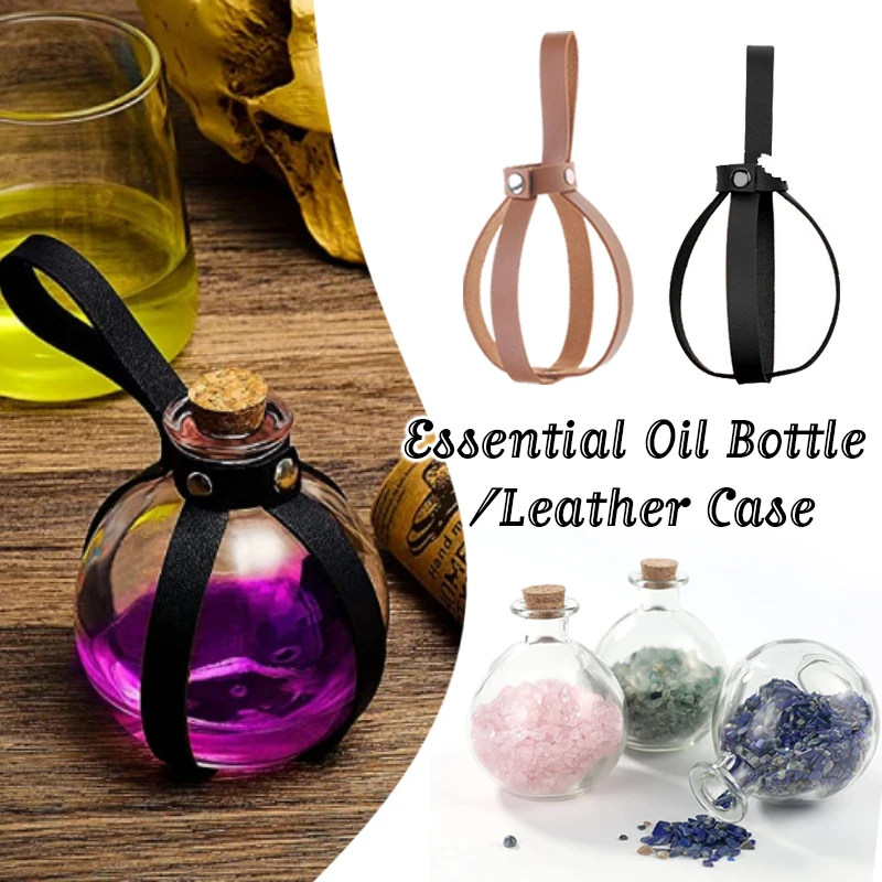 

Medieval Round Flask Potion Bottle With Cork DIY Perfume Flower Arrangement Decorative Bottle Retro Leather Holder Cosplay Props