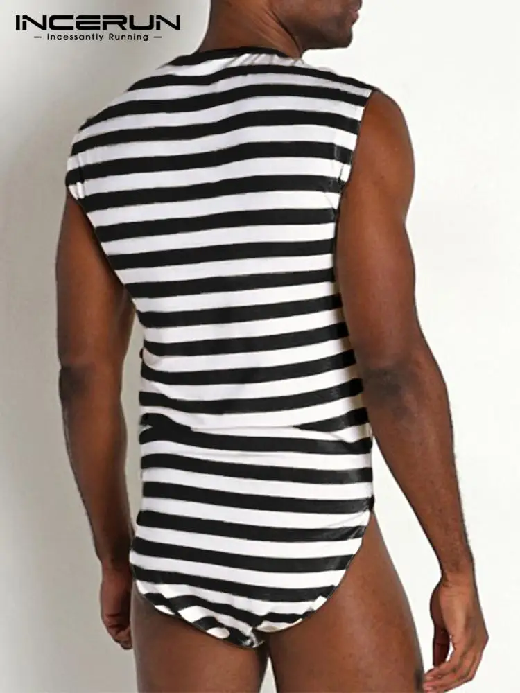 Боди INCERUN мужское в полоску с круглым вырезом без рукавов |
