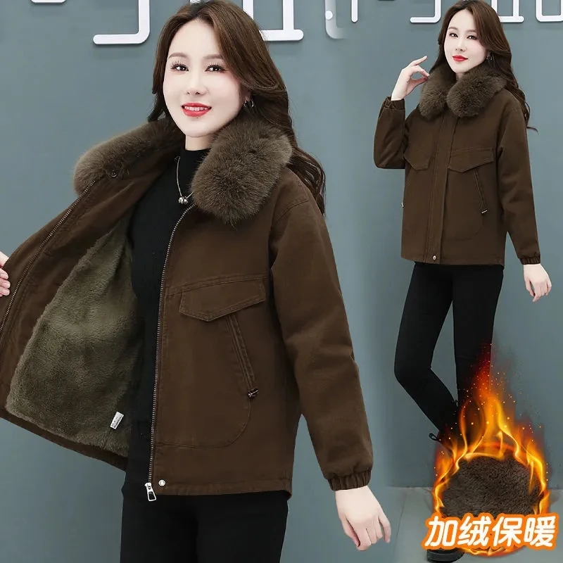 

Winter Parker Women Jacket Coat 2022 New Velvet Warm Short Jacket Mujer Coats Fashion Fur Collar Cotton Clothes Female Overcoat