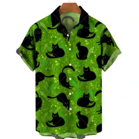 cute black cat print mens ladies shirts summer casual shirts hawaiian shirts beach travel clothing oversized loose camisa
