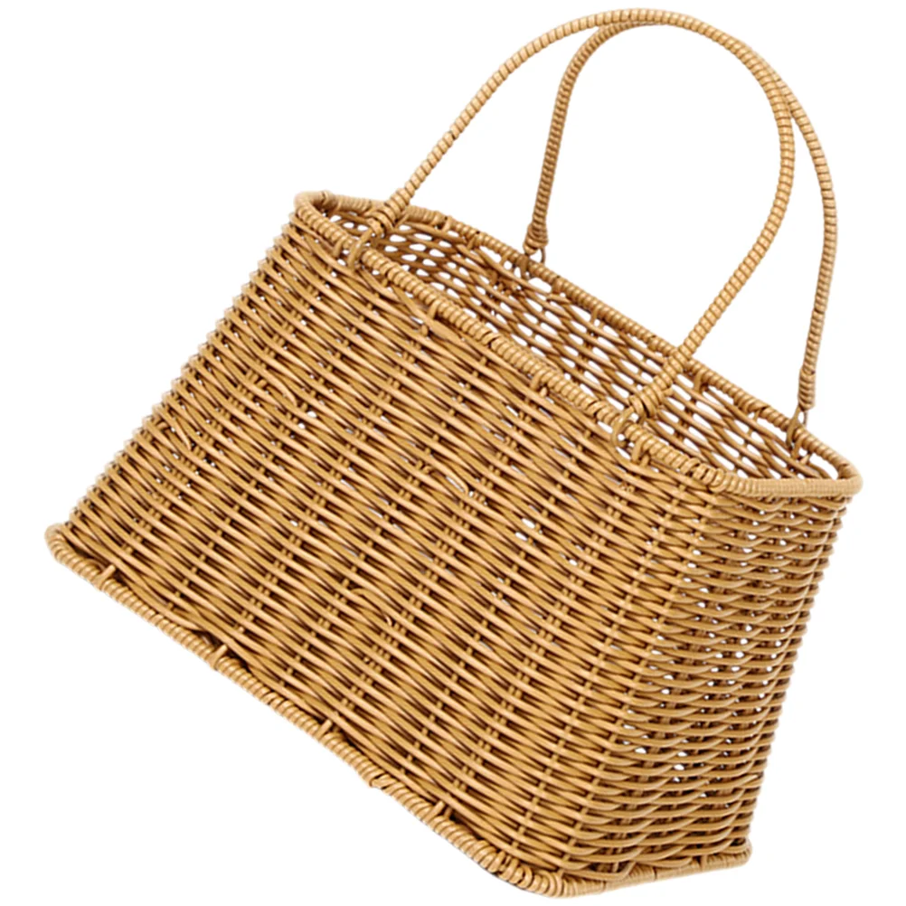 

Imitation Rattan Shopping Basket Woven Storage Handheld Fruit Travel Portable Picnic Container Camping Multi-function Grocery